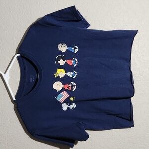 Peanuts Crop Top Womens Size M shirt Charley Brown blue July 4th raw hem